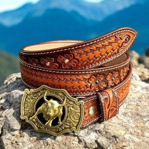 Cowhide Leather Belt Handmade Men's Western Belt Genuine Full Grain Leather Heavy Duty Embossed Belt Cowboy Belts Snap-On Belt Strap
